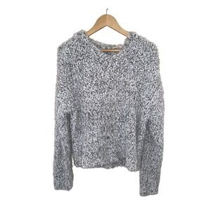 RAG POETS Fuzzy Knit Hooded Sweater Pullover Gray Black White Size L
